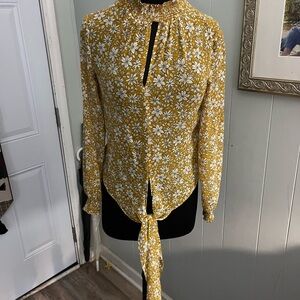 1. State Mustard Floral Tie-Front Blouse
